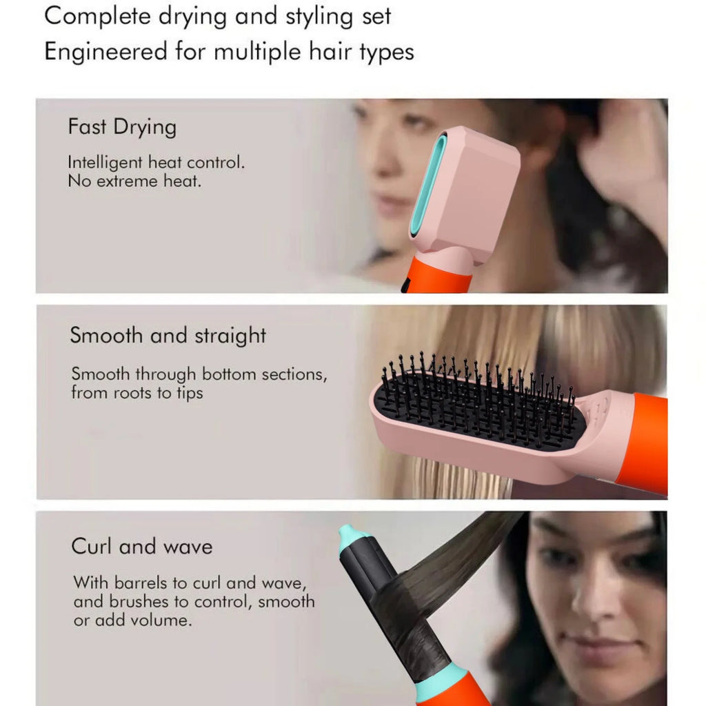 6-in-1 Multi Hair Styler Set | Air Wrap, Hot Comb, Fast Dryer, Curler & Straightener Brush