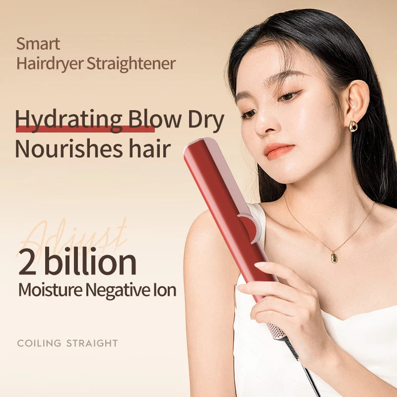 2-in-1 Hair Dryer & Straightener | Dual Heat Negative Ion Styler | Fast Dry | Travel & Home Use